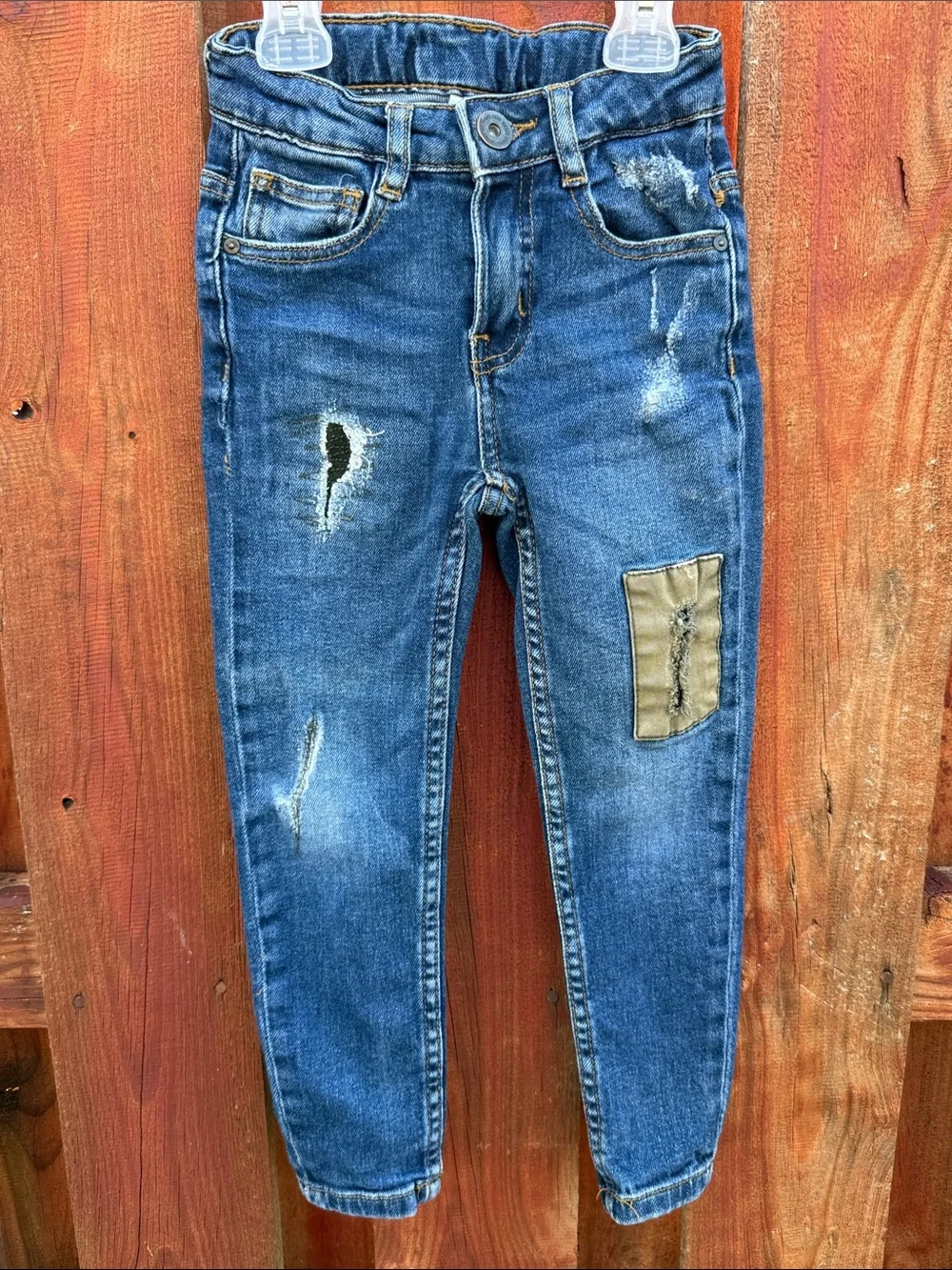Zara Boys Distressed Patched Skinny Denim Jeans Blue Size 6